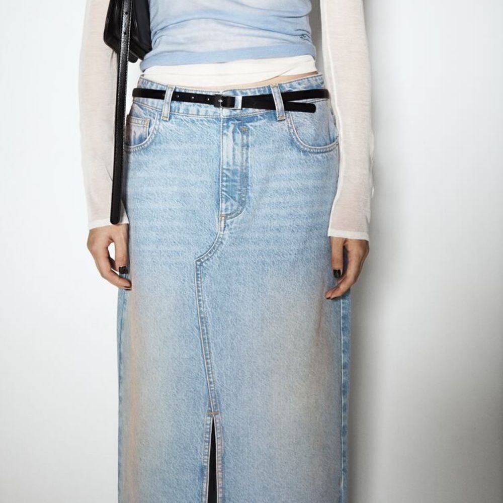 ZARA Z1975 PINK WASHED SLIT DENIM SKIRT - Picture 10 of 13